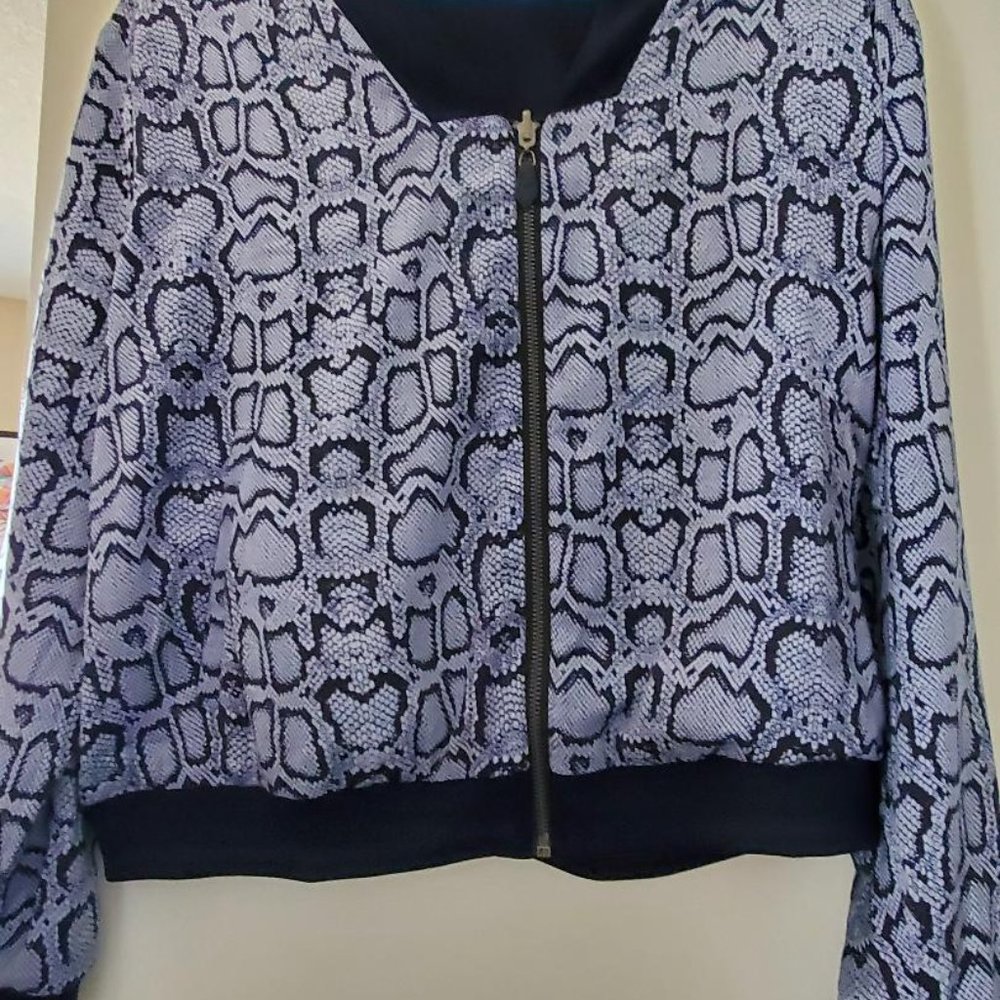 Stella & Dot Navy/Snake Print Reversible Bomber Jacket - XL